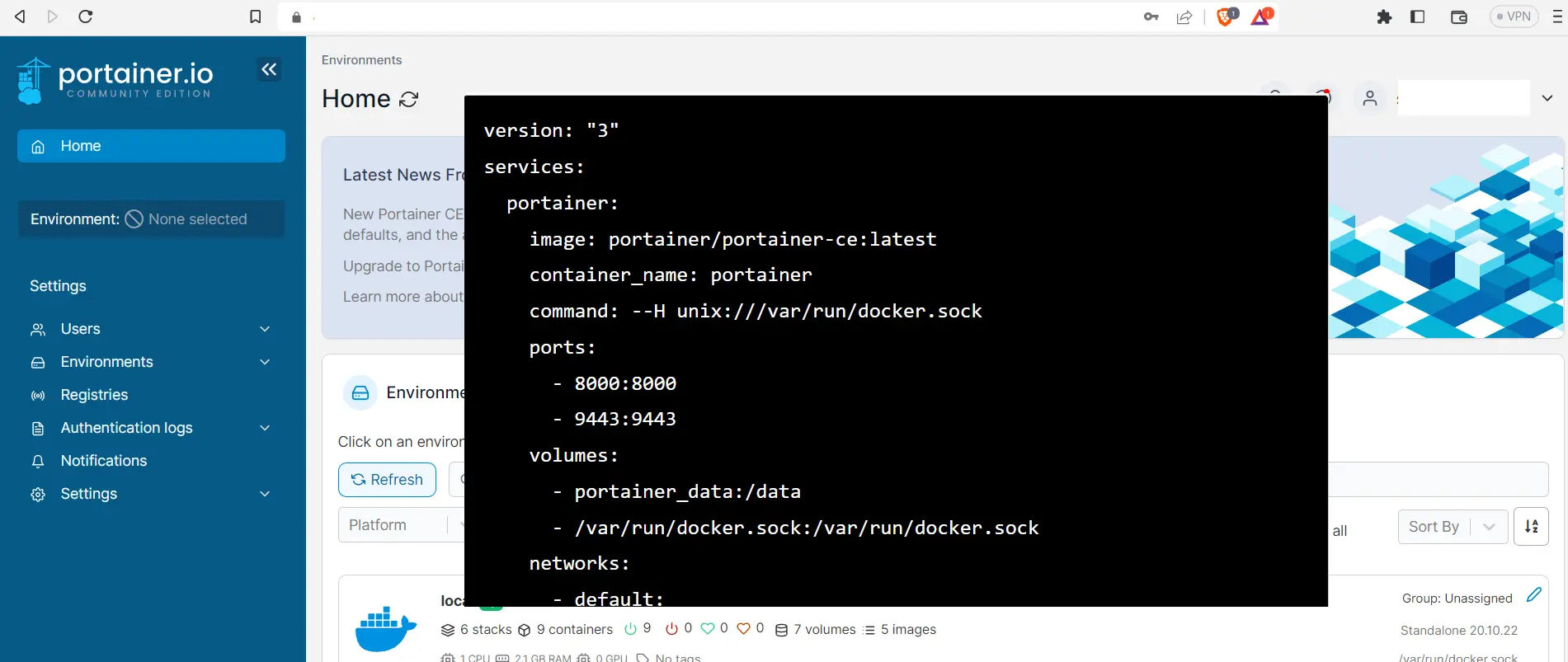Install Portainer with Docker Compose YAML file